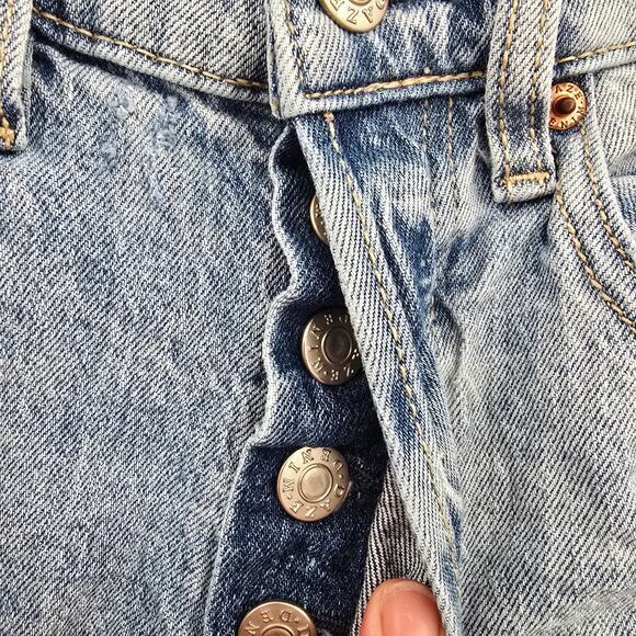 DAZE Women's Distressed Frayed Hem Button Fly High Rise Denim Jean Shorts Sz 25 - Picture 8 of 13